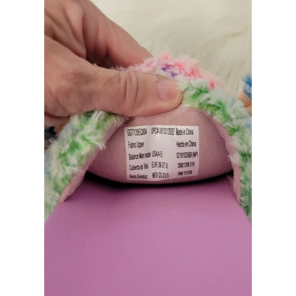 TY Poodle Slide Sandals Girls 4/5 Pink Multicolor Fuzzy Slippers - Picture 3 of 7